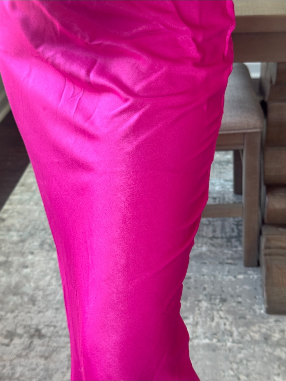 Neon Barbie Hot Pink Women's Satin Midi Slide Slit Skirt - Picture 12 of 16
